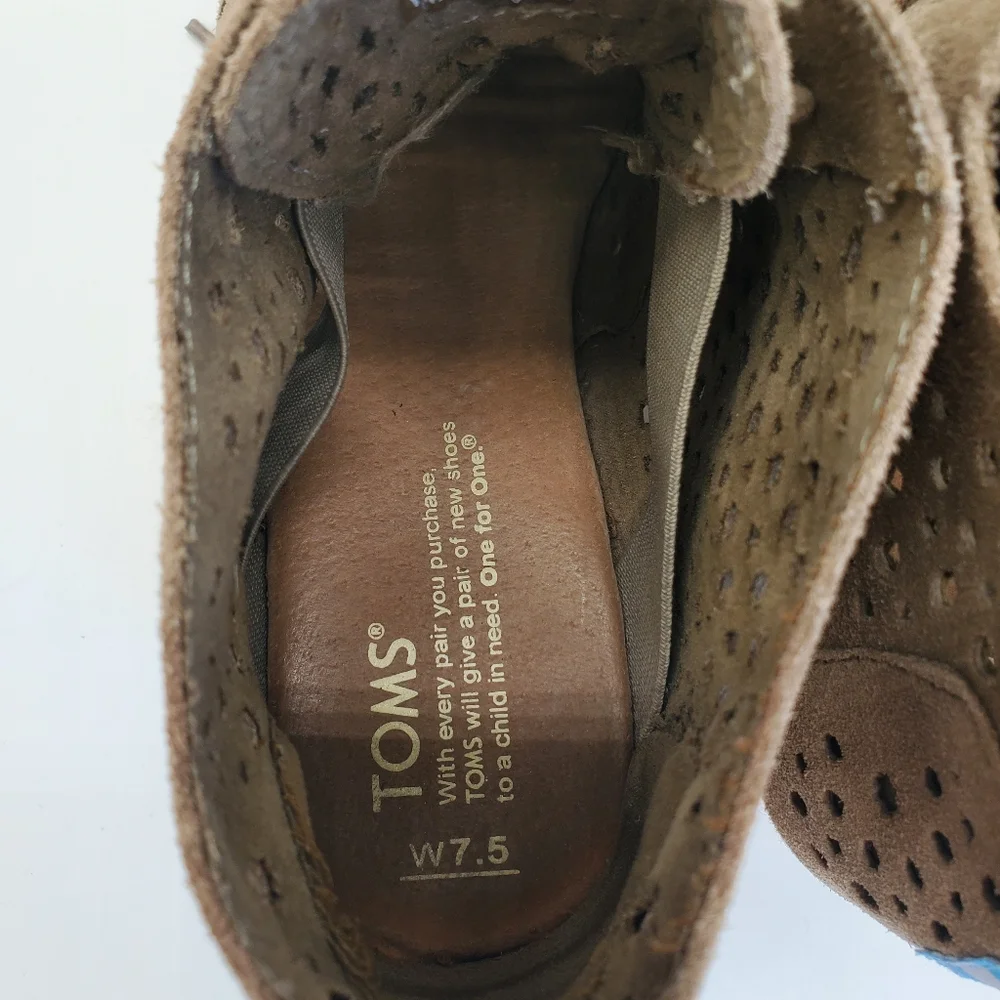 Toms Suede Desert Espadrille Wedge Heel Bootie Size 7.5 Tan